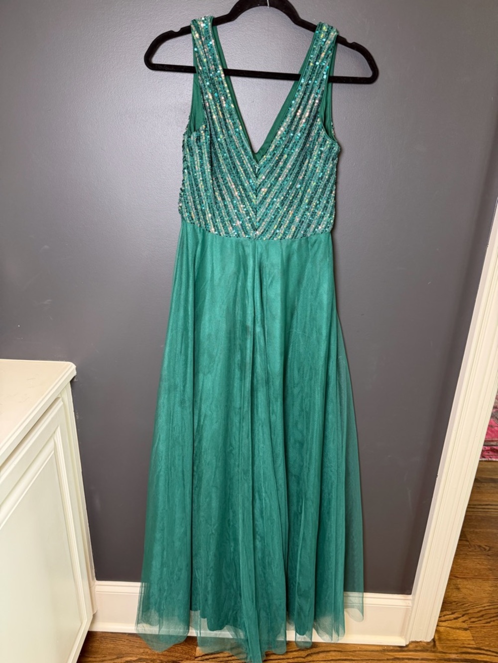NWT Sequin Dress Evening Gowns Tulle Long Empire Waist Twist Formal Maxi Large - Picture 9 of 12